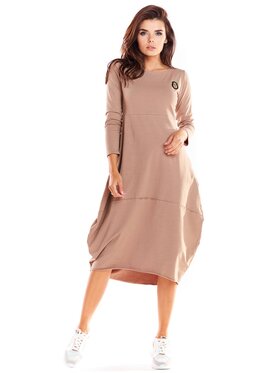 Infinite You Infinite You Sukienka dzianinowa M221 Beżowy Basic Fit