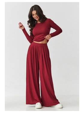Makadamia Makadamia Komplet bluzka i spodnie M892 Bordowy Loose Fit