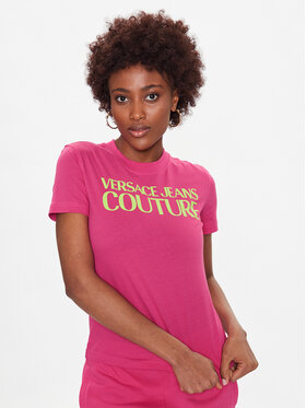 Versace Jeans Couture Versace Jeans Couture Тишърт Logo 74HAHT03 Розов Regular Fit
