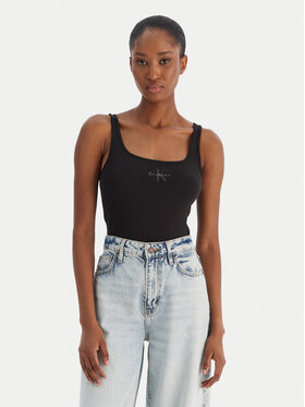 Calvin Klein Jeans Calvin Klein Jeans Felső Monologo Scoop Nk Rib LV047A804G Fekete Slim Fit