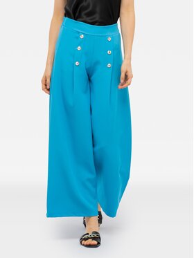 Perso Perso Kalhoty z materiálu szerokie z ozdobnymi guzikami Modrá Wide Leg