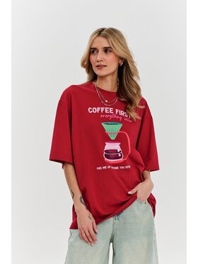NAOKO NAOKO T-Shirt Coffee First Bordowy Regular Fit