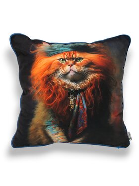 Mental Ether Mental Ether Poduszka dekoracyjna Hippie Pirat z rudym kotem Pomarańczowy