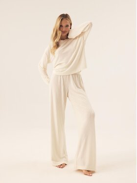 Esotiq Esotiq Komplet bluza i spodnie materiałowe 42692 Biały Loose Fit