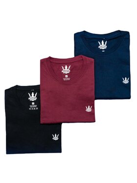 Jigga Wear Jigga Wear Komplet 3 t-shirtów Zestaw 3 T-Shirtów Jigga Wear Mini Crown Granatowa / Bordowa / Czarna S Czarny Regular Fit