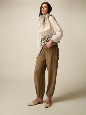 Oltre Oltre Spodnie materiałowe P010J002661N032 Kremowy Baggy Fit