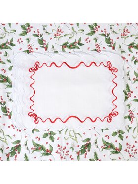 Roseberry Home Roseberry Home Podkładka na stół haftowana Red Christmas Bows Biały