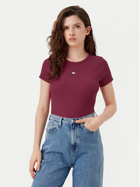 Tommy Jeans Tommy Jeans Tričko Badge DW0DW17881 Bordová Slim Fit