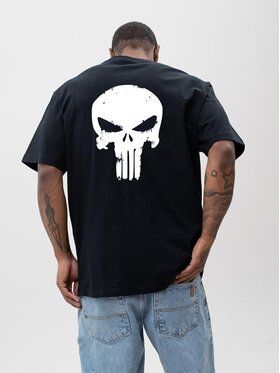 Marvel Marvel T-Shirt Koszulka Z Krótkim Rękawem Oversize Męska Czarna Marvel Comics Punisher Crushed Back Logo M Czarny Regular Fit