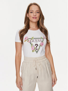 Guess Guess T-shirt Floral Triangle W4RI28 J1314 Bijela Slim Fit