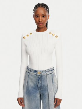 Balmain Balmain Sveter DF1KD001KB07 Biela Regular Fit
