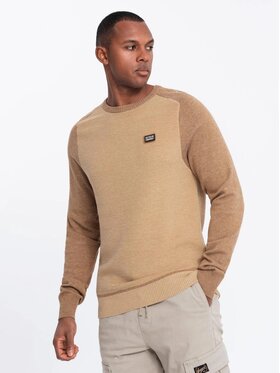 Ombre Ombre Sweter OM-SWSW-0121 Brązowy Regular Fit