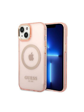 Guess Guess Etui na telefon Gold Outline Translucent MagSafe Różowy