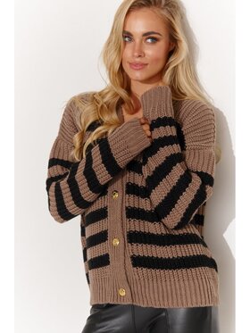 Makadamia Makadamia Kardigan S139 CAPPUCCINO-CZARNY Brązowy Over Fit