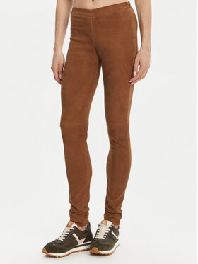 Serge Pariente Serge Pariente Spodnie skórzane Strechy Vs Brązowy Slim Fit