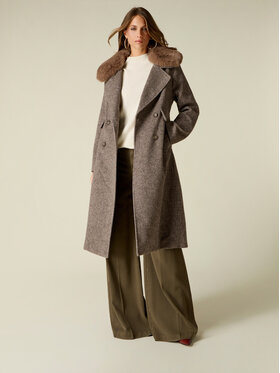 Oltre Oltre Płaszcz zimowy 8018R001316N022 Kremowy Baggy Fit