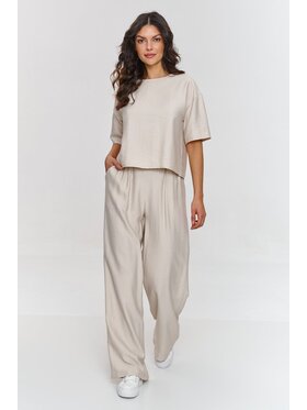 Makadamia Makadamia Komplet bluzka i spodnie m881 Beżowy Loose Fit
