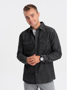 Ombre Ombre Koszula jeansowa OM-SHDS-0115 Czarny Fitting Fit