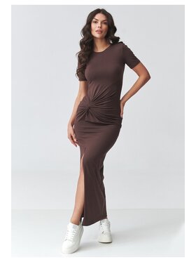 Makadamia Makadamia Sukienka codzienna M931 Brązowy Fitted Fit