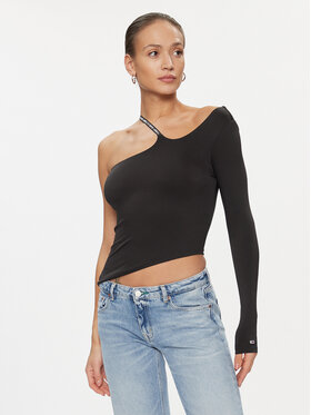 Tommy Jeans Tommy Jeans Μπλουζάκι Logo Tape DW0DW16502 Μαύρο Slim Fit