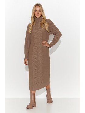 Makadamia Makadamia Sukienka dzianinowa S137 Brązowy Regular Fit