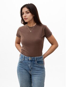 Urban City Urban City T-Shirt Koszulka Z krótkim Rękawem Damska Brązowa UrbanCity No Logo Basic S Brązowy Regular Fit