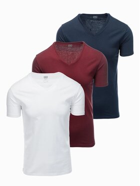 Ombre Ombre Komplet 3 t-shirtów OM-TSBS-0233 Bordowy Regular Fit