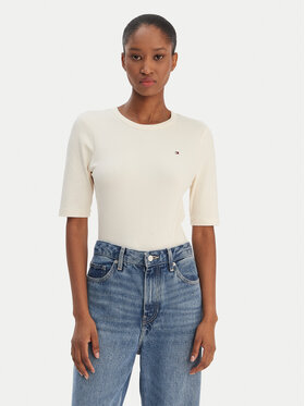 Tommy Hilfiger Tommy Hilfiger Tričko WW0WW47308 Écru Slim Fit