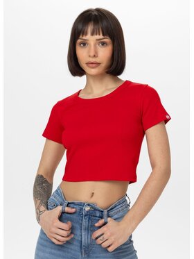 PITBULL PITBULL T-Shirt Koszulka damska Rib CROPPED M Czerwony Regular Fit