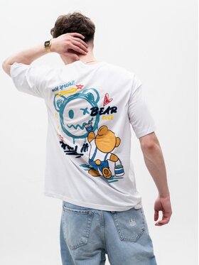 MyStars MyStars T-Shirt Koszulka Z Krótkim Rękawem Męska Biała MyStars Bear Drown It XL Biały Regular Fit