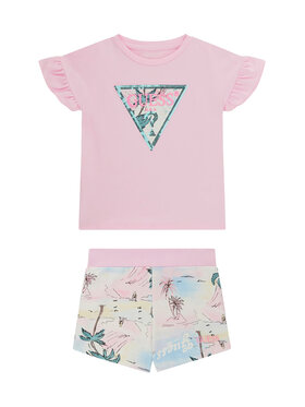 Guess Guess Σετ T-Shirt και σορτς K6GG02 K6YW4 Ανοιχτό ροζ Regular Fit