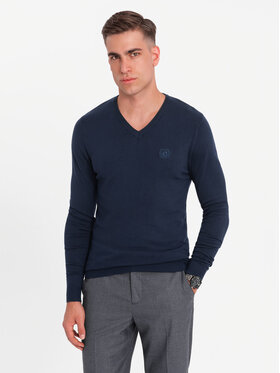 Ombre Ombre Sweter OM-SWBS-0107 Granatowy Regular Fit