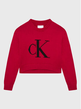 Calvin Klein Jeans Calvin Klein Jeans Pulover Monogram IG0IG01705 Bordo rdeča Relaxed Fit