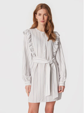 Tommy Hilfiger Tommy Hilfiger Rochie tip cămașă Stripe Short Frill WW0WW37587 Alb Regular Fit