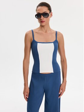 Nudyess Nudyess Top Alex z prążka Niebieski Slim Fit