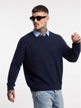 MyStars MyStars Sweter z kołnierzem koszulowym 133428 Granatowy Regular Fit