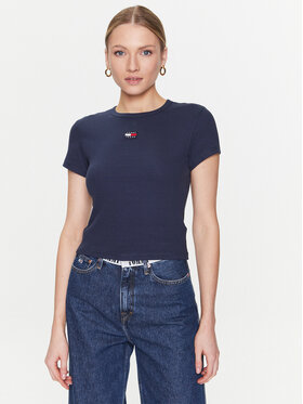 Tommy Jeans Tommy Jeans T-krekls Tjw Bby Rib Xs Badge DW0DW15641 Tumši zils Slim Fit