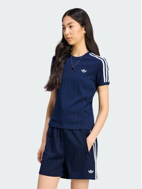 adidas adidas T-Shirt PINSTRIPE SHORT SLEEVE SLIM TEE Granatowy Slim Fit