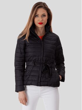 Perso Perso Kurtka przejściowa pikowana z wiązaniem Czarny Slim Fit