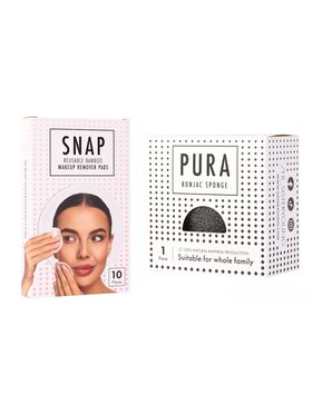 Sister Young Sister Young Bambusowe płatki wielokrotnego użycia SNAP PADS oraz gąbka do twarzy konjac PURA Zestaw do pielęgnacji skóry