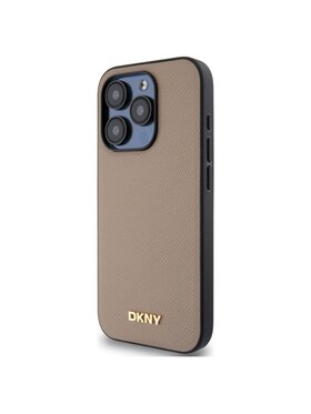 DKNY DKNY Etui na telefon Grained Metal Logo MagSafe Beżowy