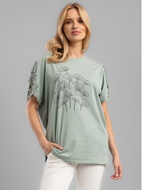 Perso Perso T-Shirt TCE242114F Khaki Regular Fit