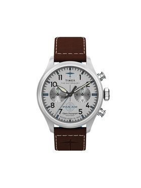Timex Timex Ročna ura Timex x Pan Am® Waterbury Ace Chronograph TW2Y38700 Rjava