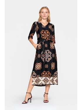 EMOI EMOI Sukienka codzienna wiskozowa midi z paskiem Czarny Feminine Fit