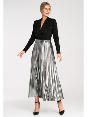 FIGL FIGL Plisovaná sukňa M1089 Strieborná A-Line Fit