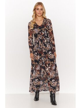 Makadamia Makadamia Sukienka codzienna M813 Brązowy A-Line Fit