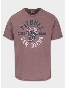 PITBULL PITBULL T-Shirt Koszulka męska Denim Washed Raw SKULL LOGO S Bordowy Regular Fit