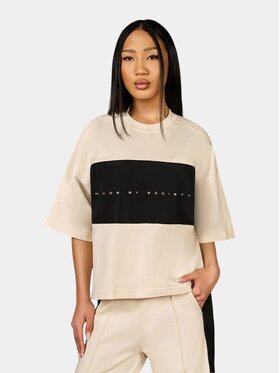 MADE BY SOCIETY MADE BY SOCIETY T-Shirt Tricou BLOCK PERSPECTIVE - T27128 Beżowy Basic Fit