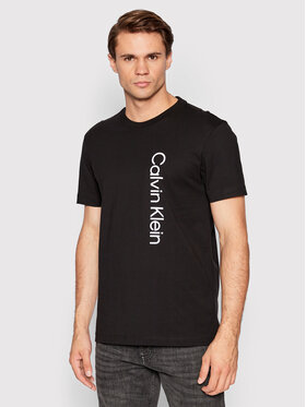 Calvin Klein Calvin Klein Majica Off Placement Logo K10K109738 Črna Slim Fit