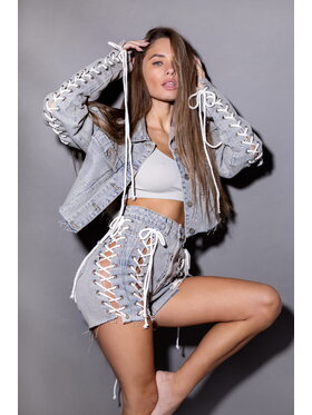 MissDenim MissDenim Szorty jeansowe All Tied Up Beżowy Regular Fit